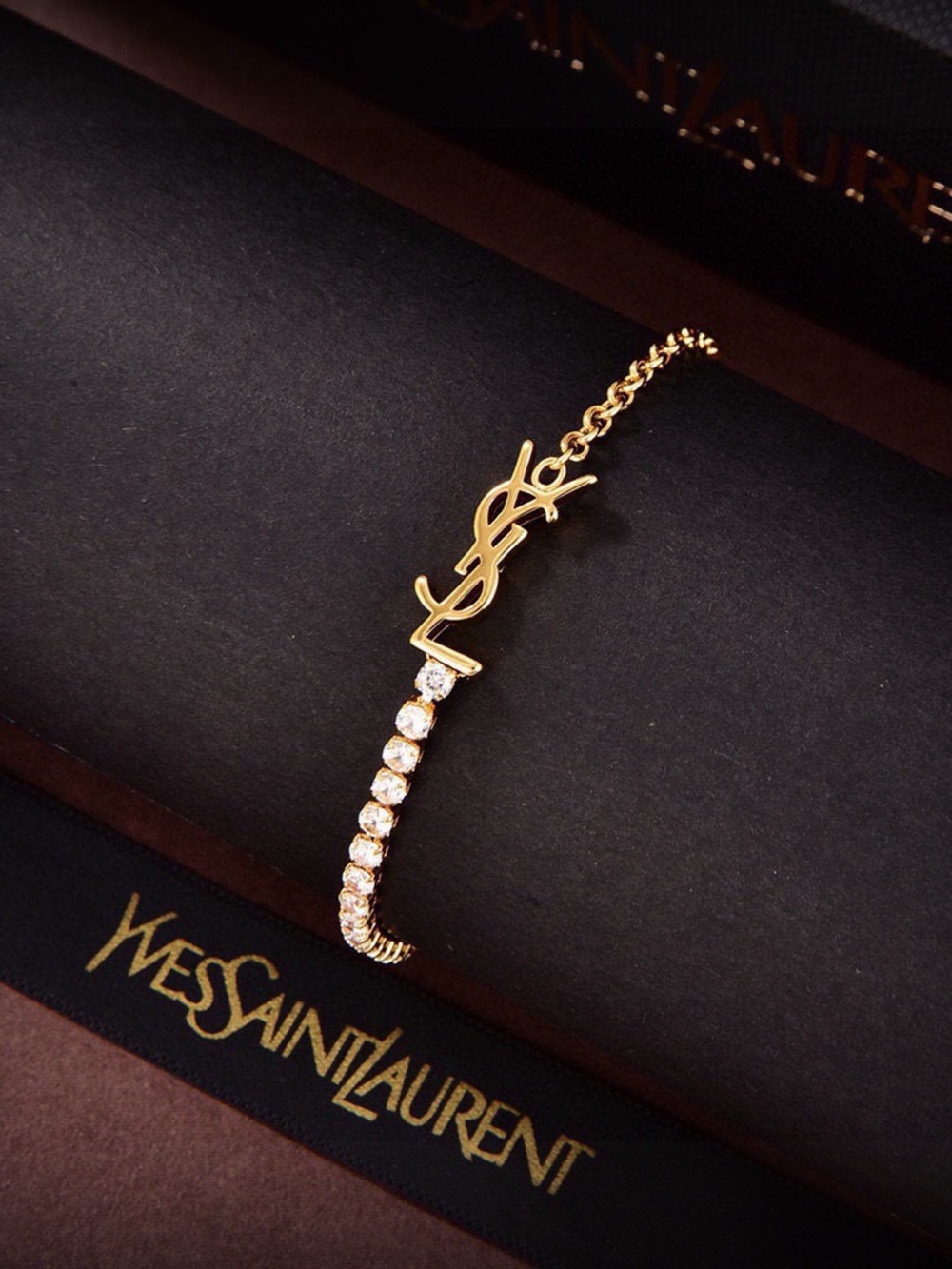 Yves Saint Laurent Gold Crystal Logo Bracelet